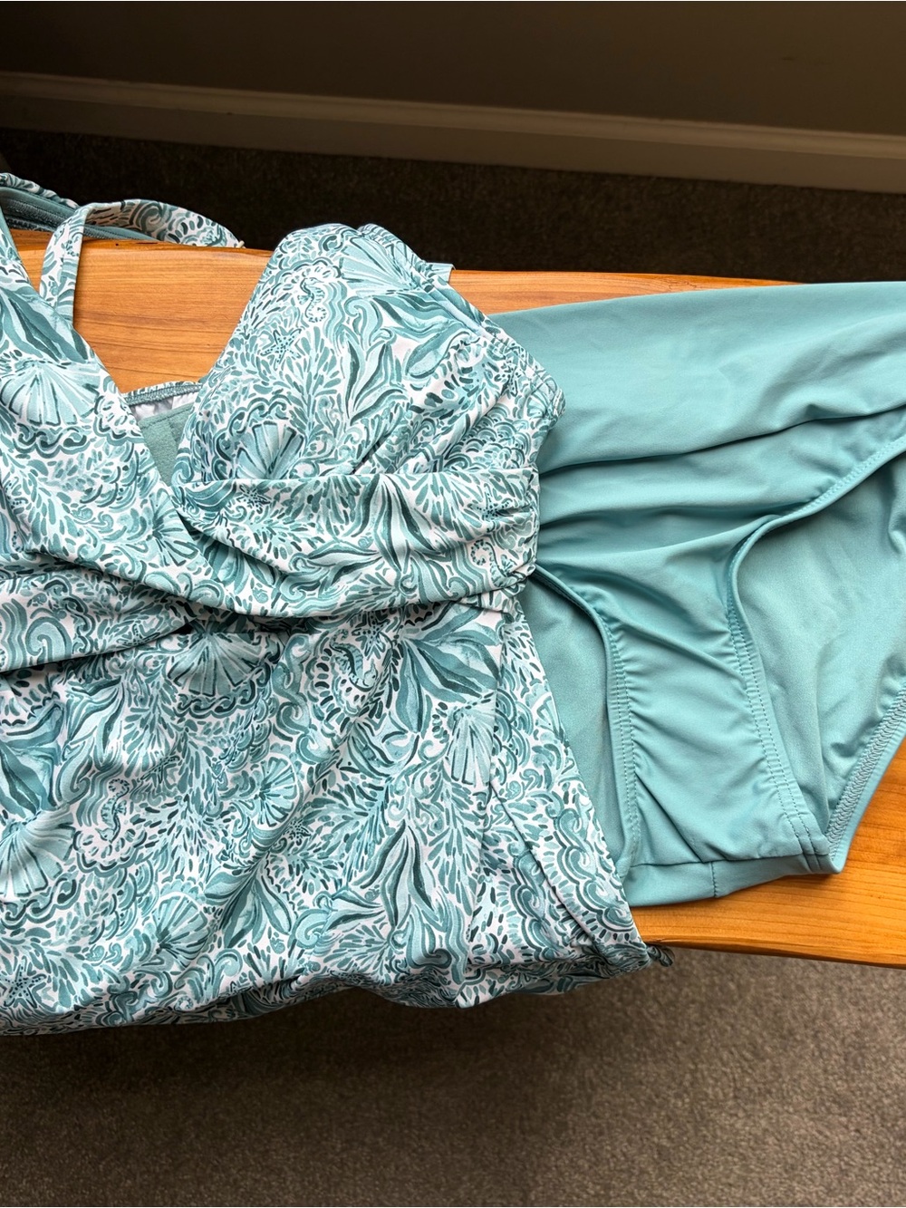 Teal Floral V-Neck Tankini Top and High Waisted Bottom - Picture 5 of 14